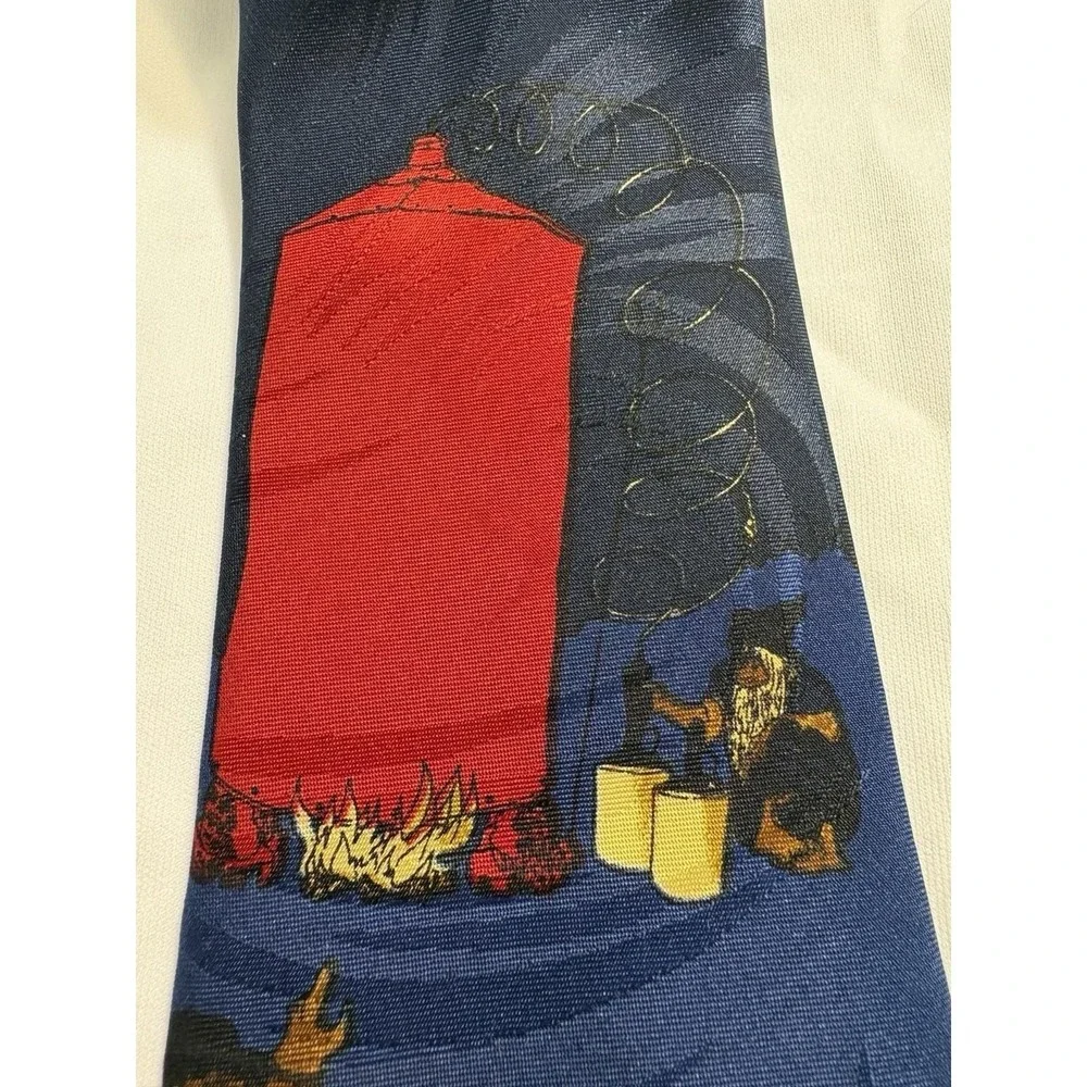 Hallmark Moonshine Cabin Novelty Tie Folk‎ Art Americana Camping Scene 64